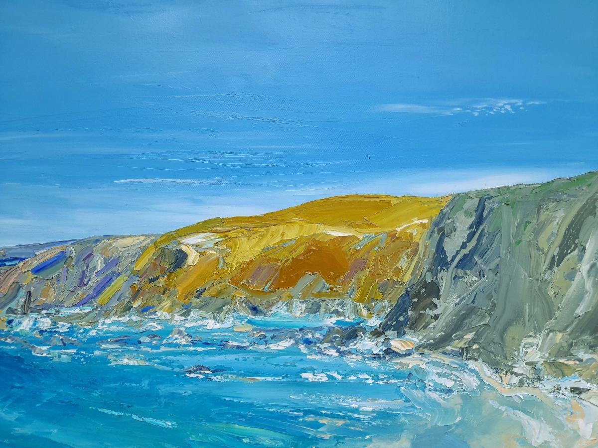 Colourful day at Trevaunance, Seascape and Coastal painting, Beach House Art For Sale 3