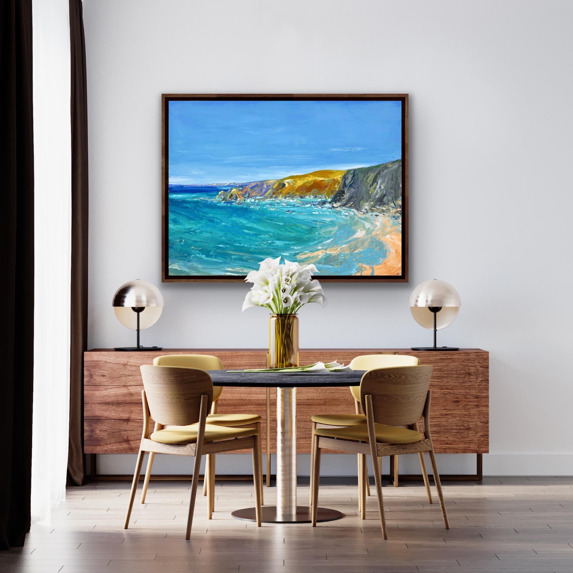 Colourful day at Trevaunance, Seascape and Coastal painting, Beach House Art For Sale 4