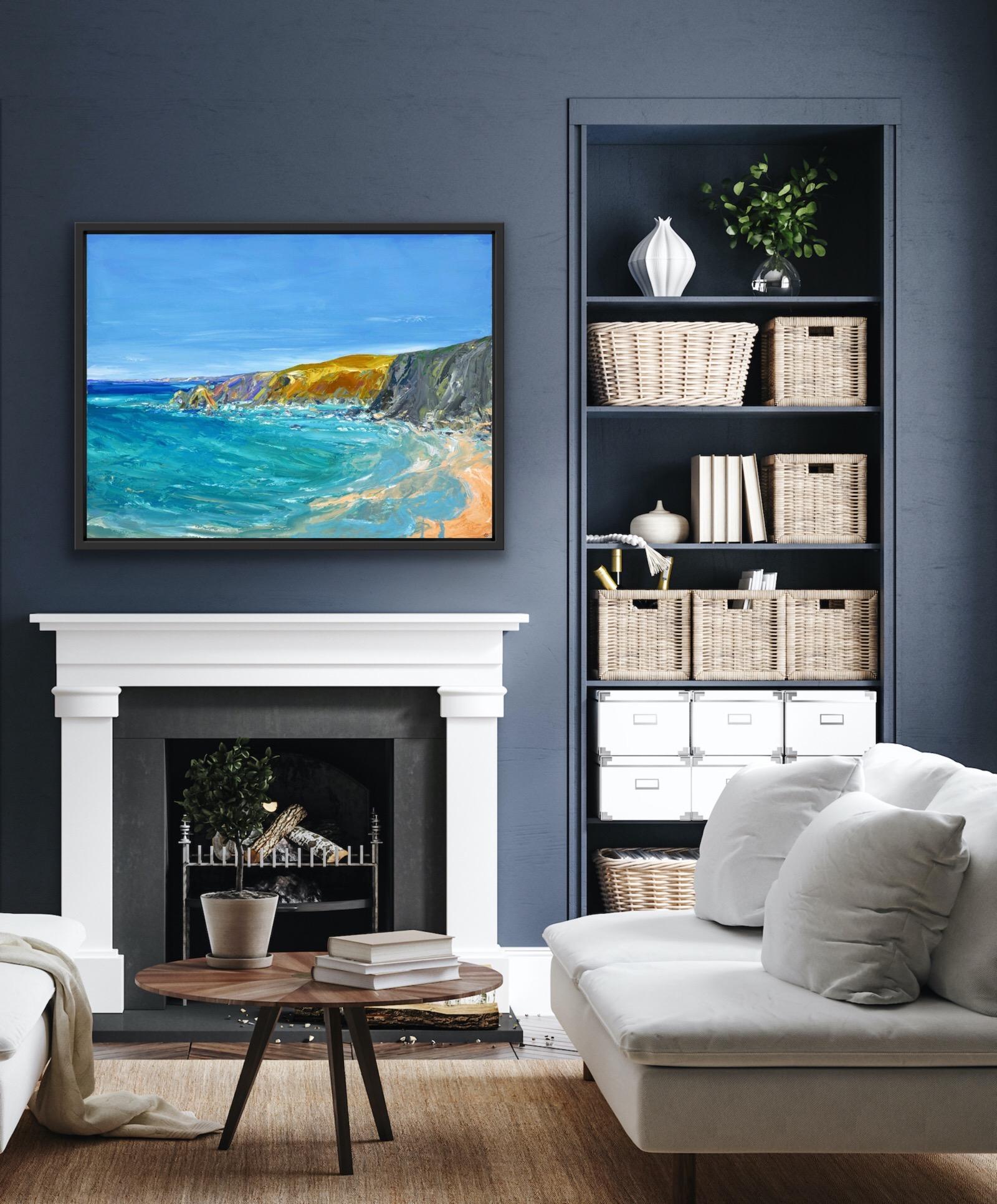 Colourful day at Trevaunance, Seascape and Coastal painting, Beach House Art For Sale 5
