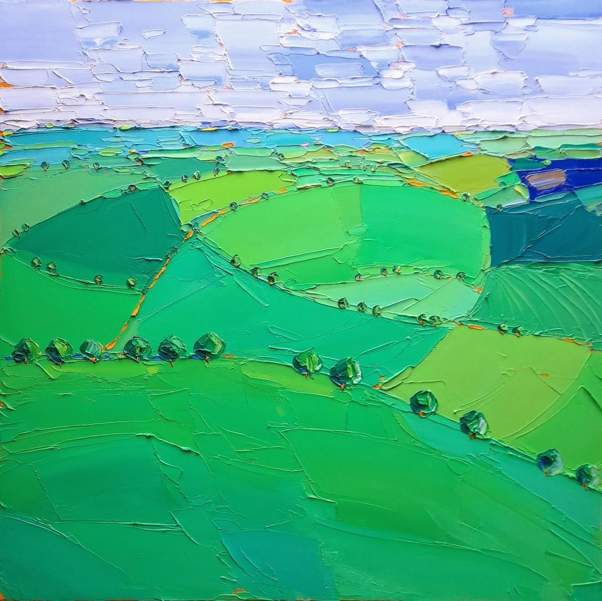 Georgie Dowling  Landscape Painting - Cotswold Fields II, Georgie Dowling, Contemporary artist, Cotswold art, 2022