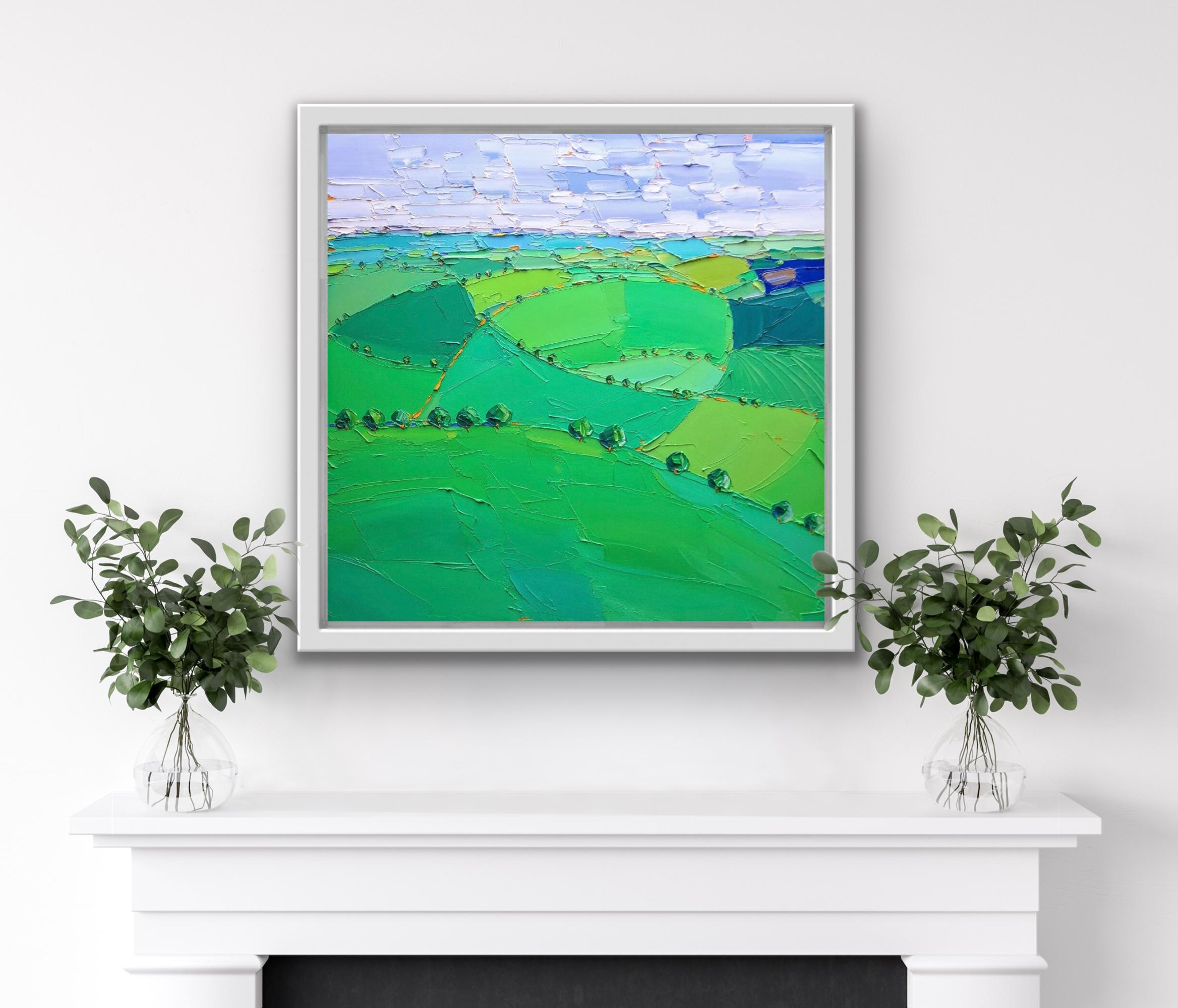 Cotswold Fields II, Original painting, Contemporary artist, Cotswold art, 2022 - Painting by Georgie Dowling 