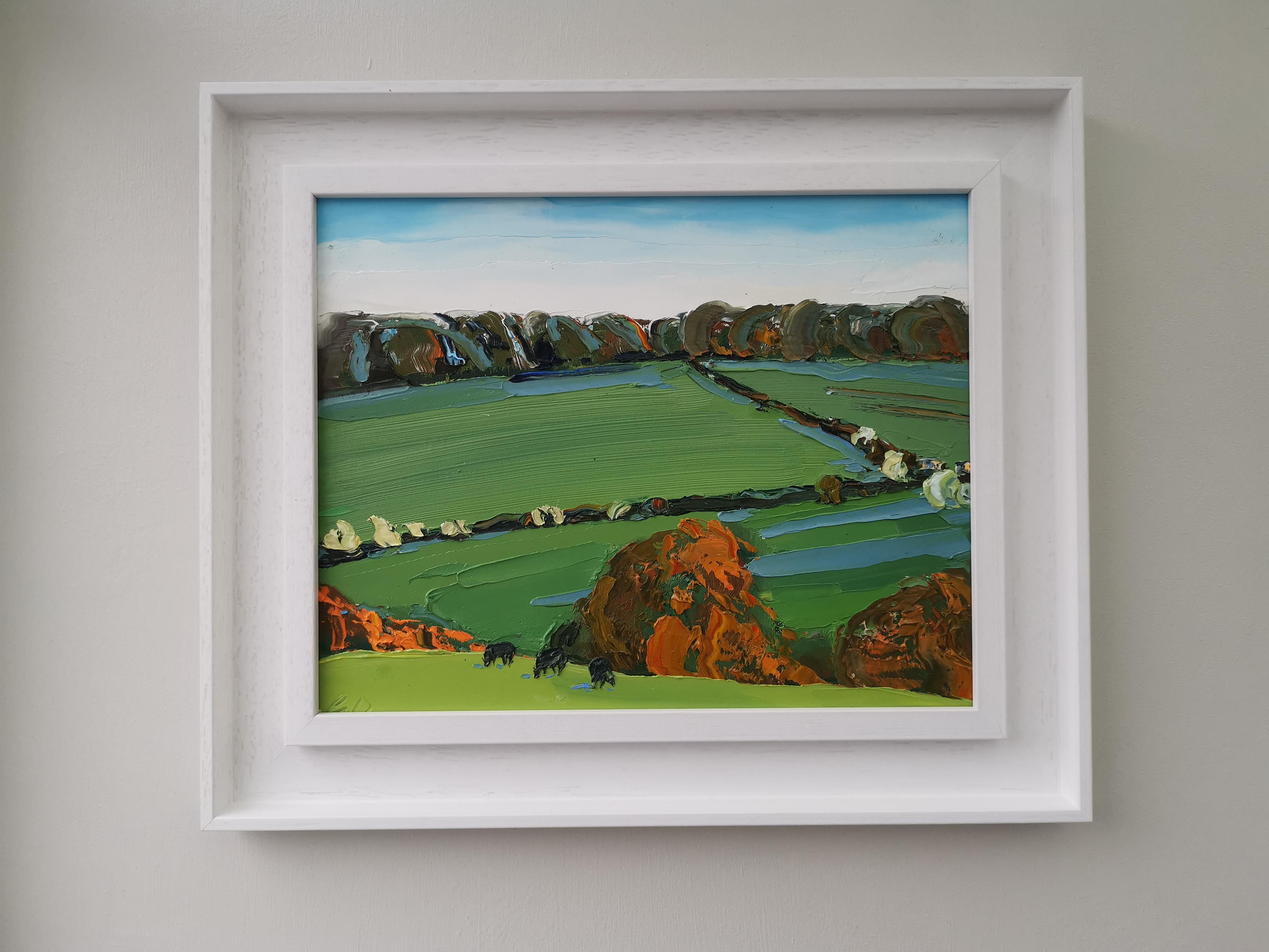 Mucche nelle Cotswolds, Autunno, Quadro originale, Paesaggio, Nature, Albero in vendita 6