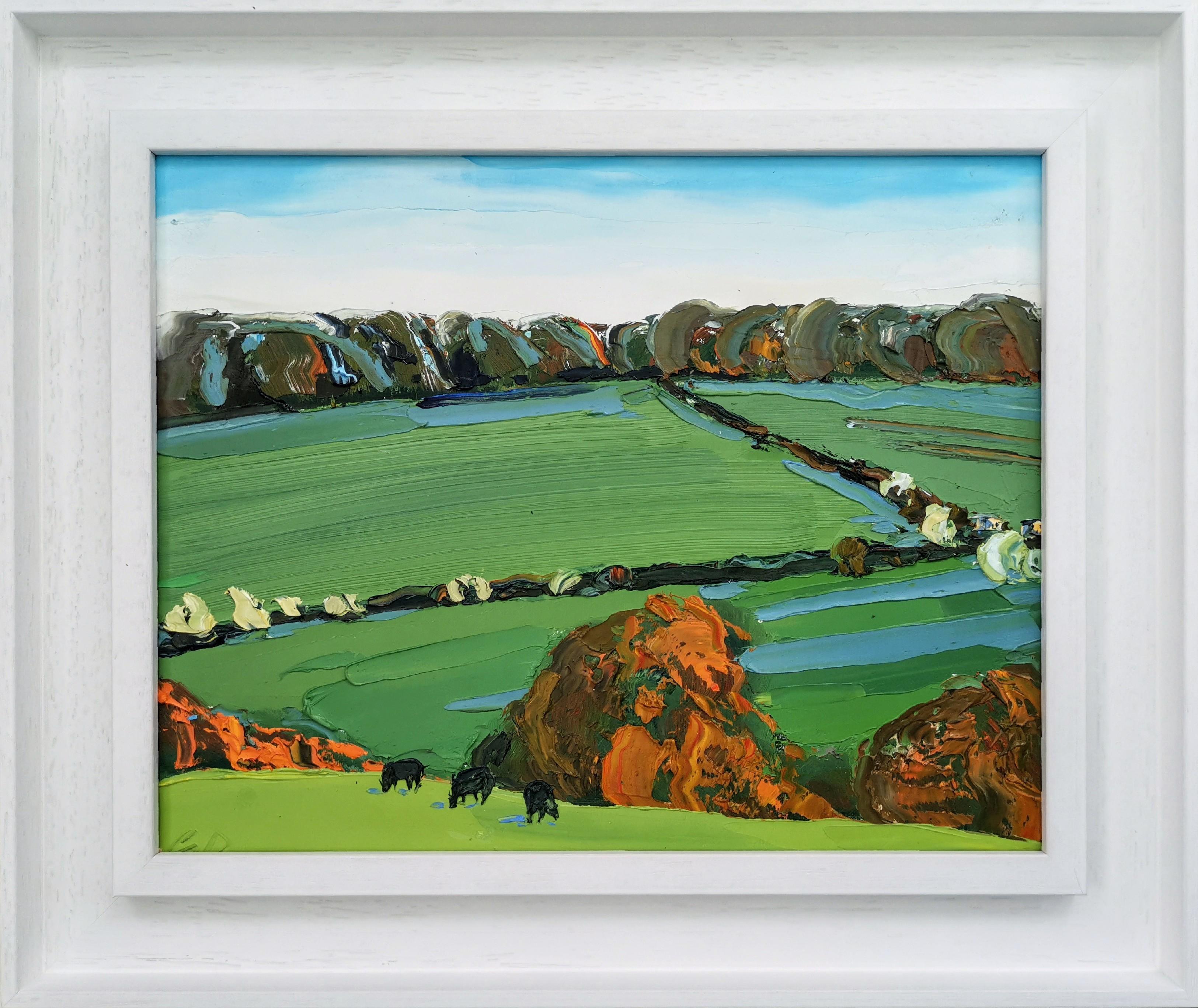 Mucche nelle Cotswolds, Autunno, Quadro originale, Paesaggio, Nature, Albero in vendita 2