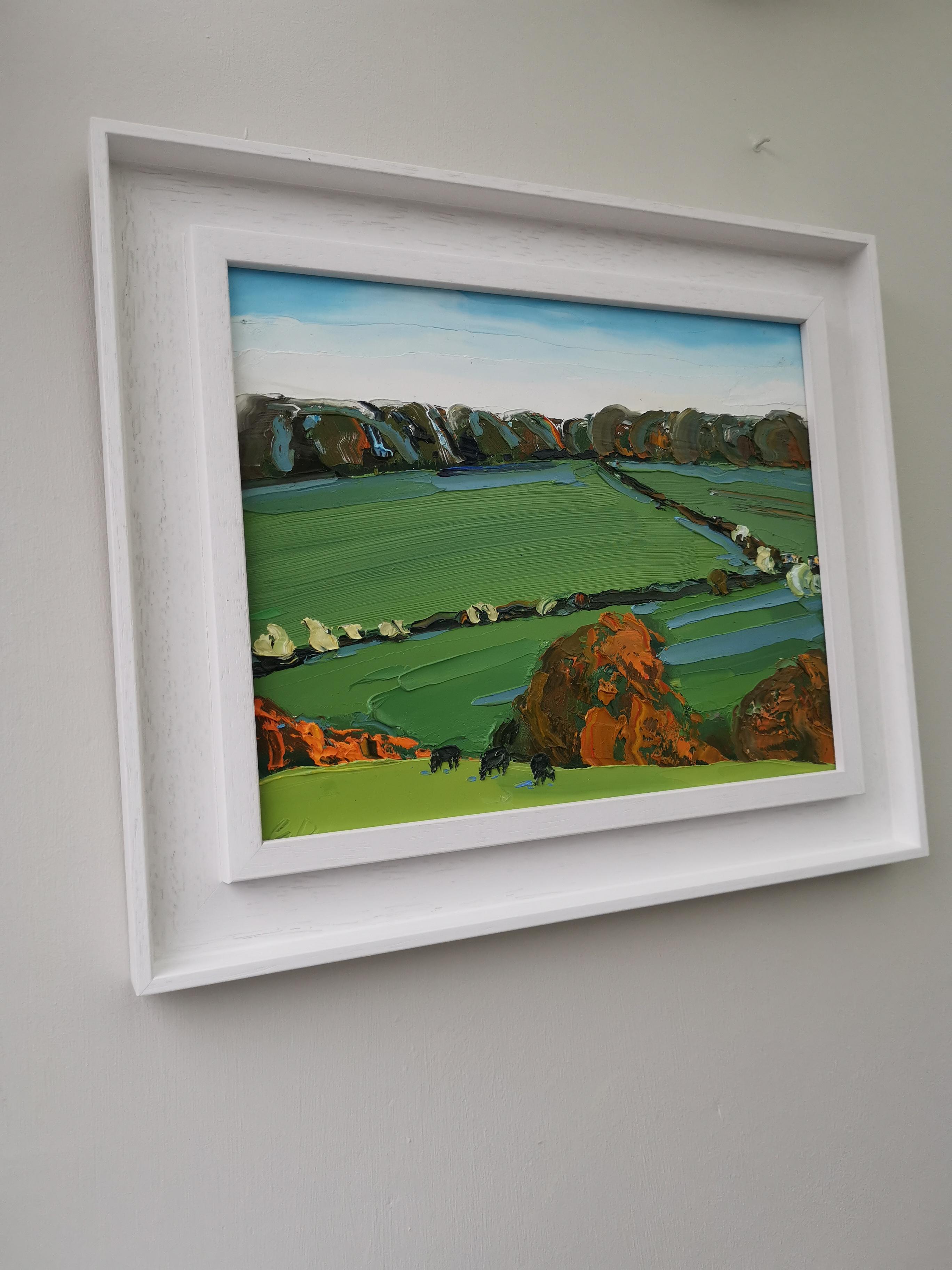 Mucche nelle Cotswolds, Autunno, Quadro originale, Paesaggio, Nature, Albero in vendita 3