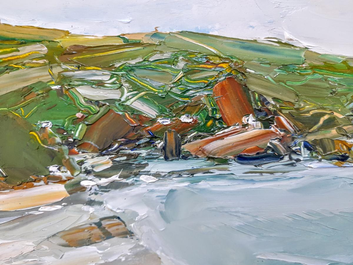 Gwbert Cardigan Bay by Georgie Dowling, Original art, Landscape painting - Gray Figurative Painting by Georgie Dowling 