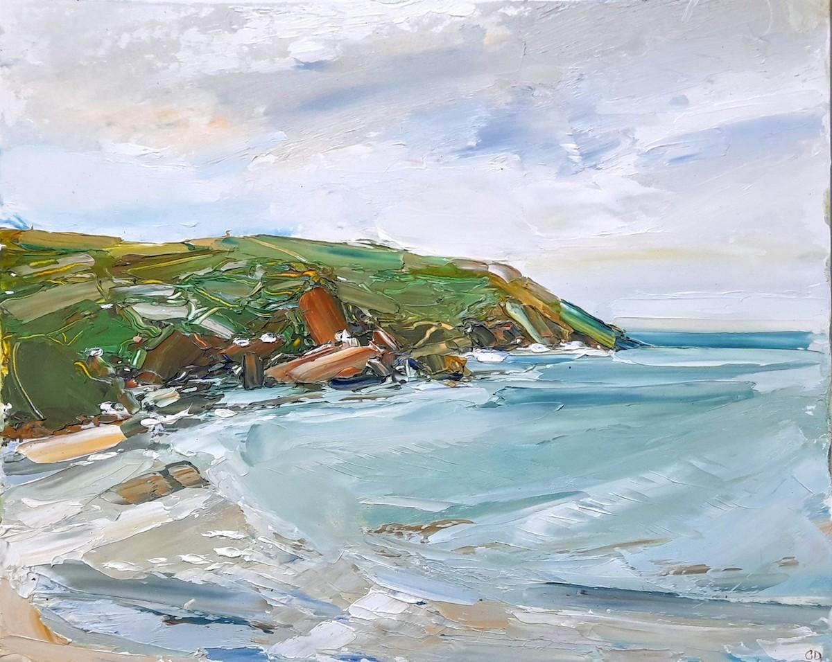 Gwbert, Cardigan bay by Georgie Dowling [2022]
original and hand signed by the artist 

oil paint on board

Image size: H:24 cm x W:30 cm

Complete Size of Unframed Work: H:24 cm x W:30 cm x D:0.5cm

Frame Size: H:27 cm x W:33 cm x D:3cm

Sold