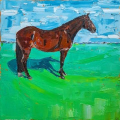 Hunter " (cheval bai), Georgie Dowling, peinture originale, peinture questre