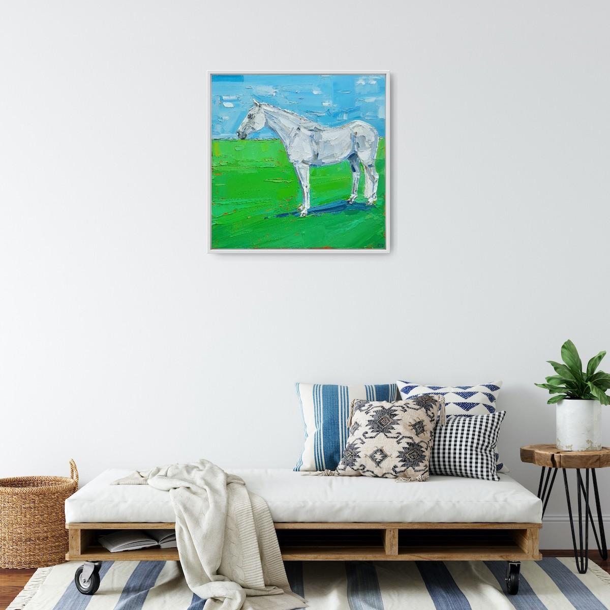 Last Resort (White Horse), Georgie Dowling, Original painting, Equestrian art - Painting by Georgie Dowling 