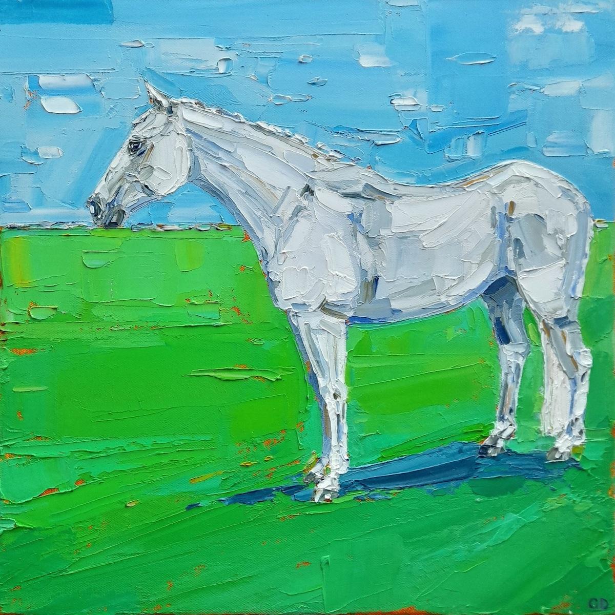 Georgie Dowling  Landscape Painting - Last Resort (White Horse), Georgie Dowling, Original painting, Equestrian art