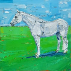 Last Resort (White Horse), Georgie Dowling, Original painting, Equestrian art