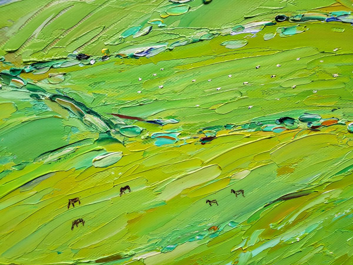 Rolling Hills near Banbury  by Georgie Dowling, original painting, landscape art - Green Abstract Painting by Georgie Dowling 