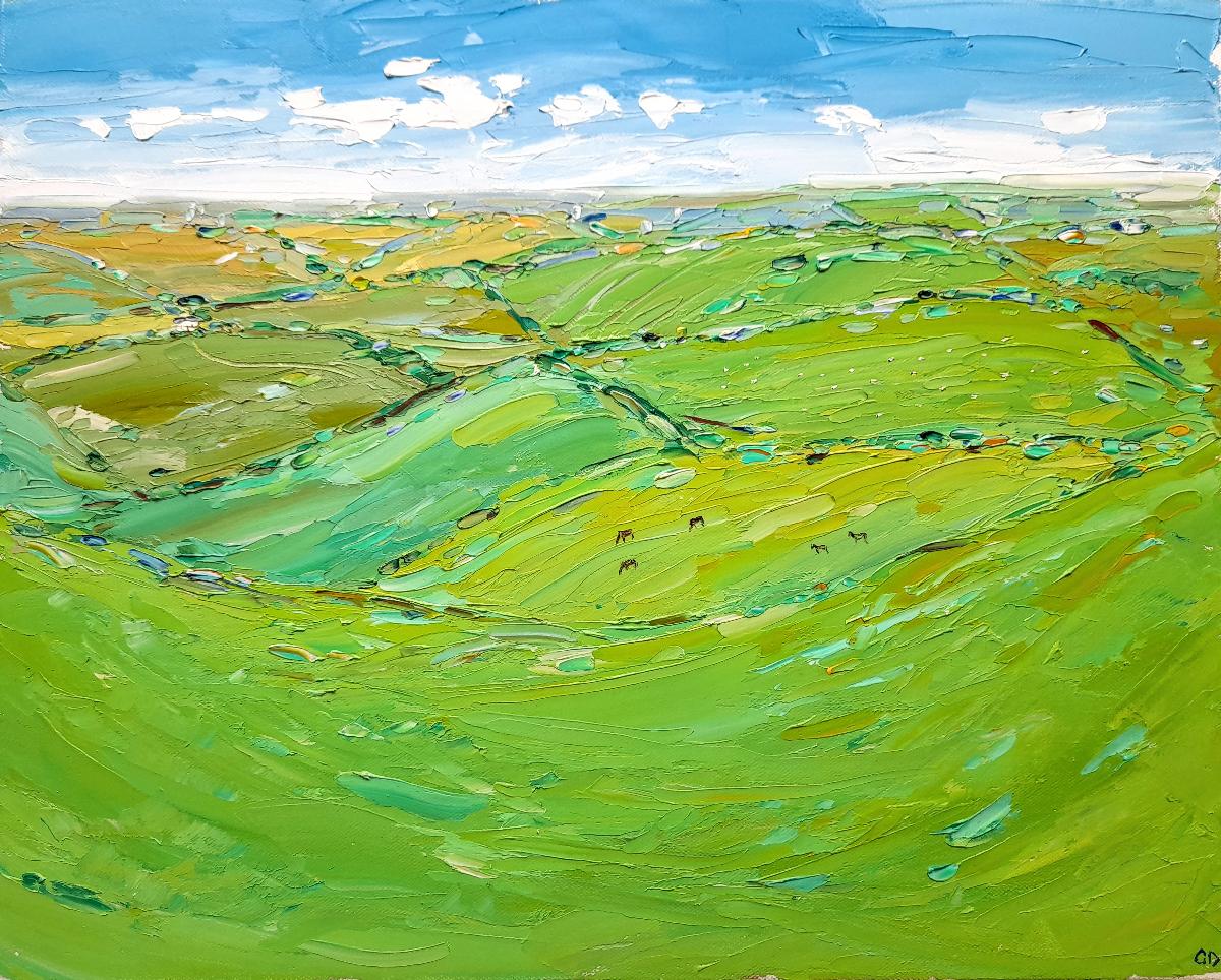 Georgie Dowling  Abstract Painting - Rolling Hills near Banbury  by Georgie Dowling, original painting, landscape art