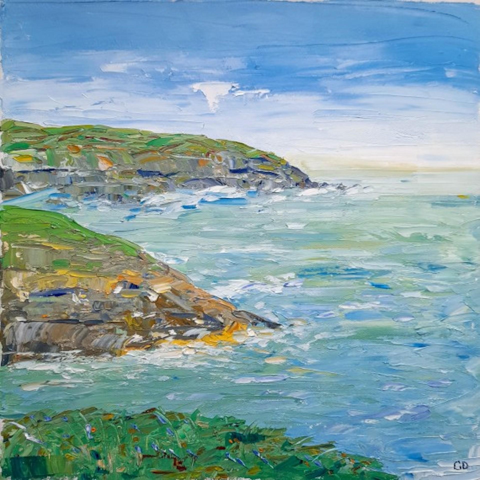 View Coastal Path View de Pedn Vounder, Georgie Dowling, peinture à l'huile originale