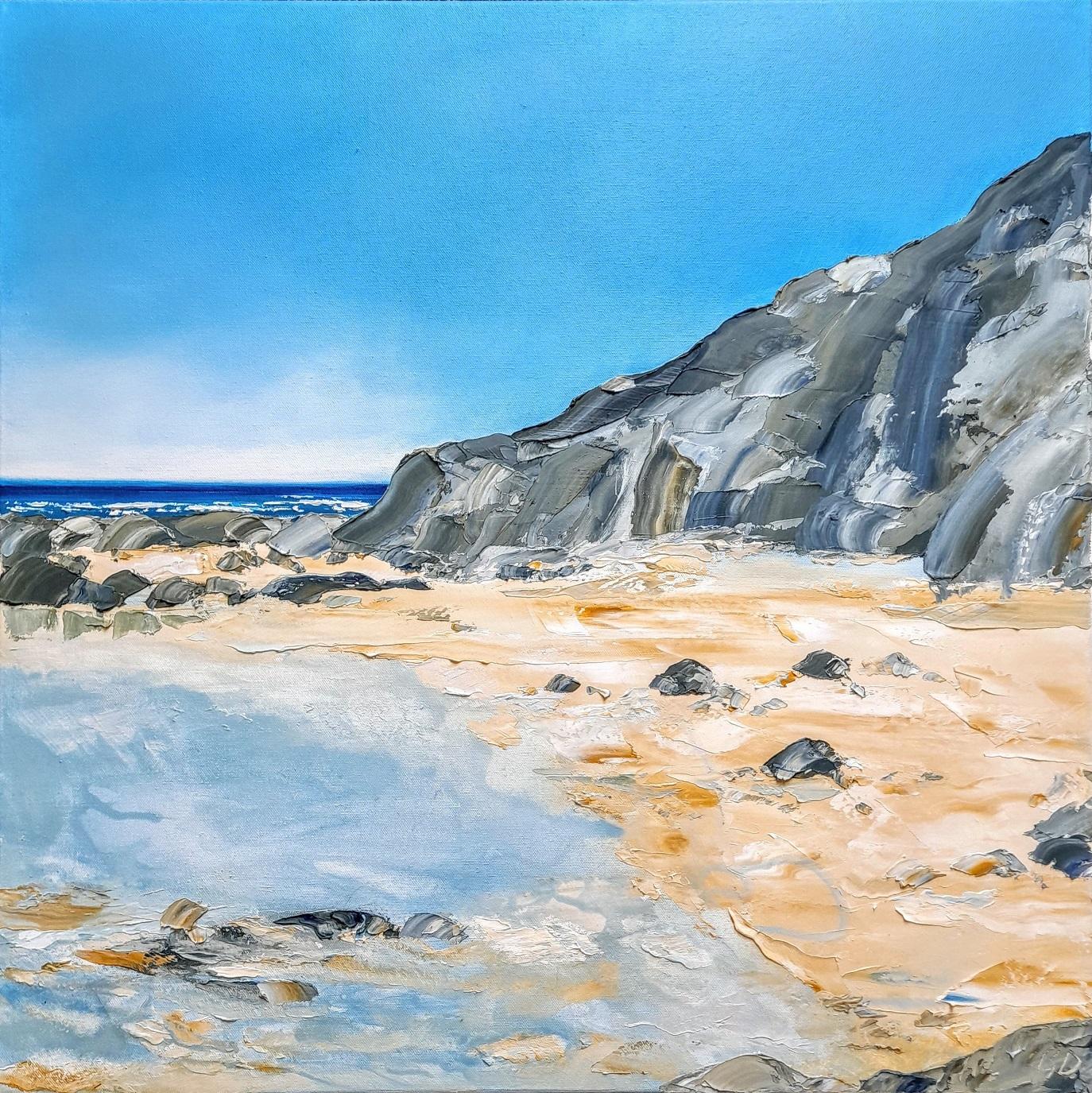 Georgie Dowling Landscape Painting - Finding Hidden Cornish Coves, Seascape Painting, Coastal Art of Cornwall