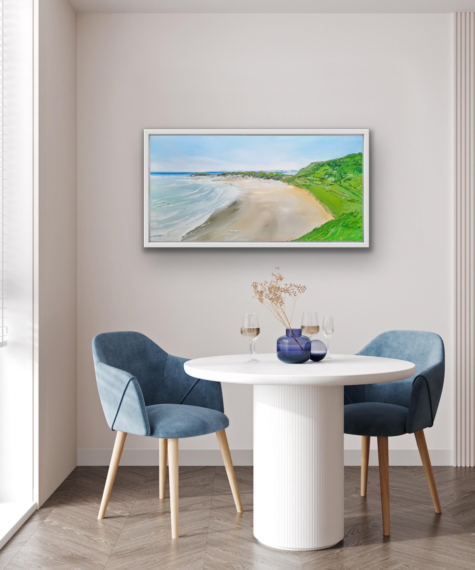 Perfekter Tag in Rhossili Bay, Gemälde von Wales, walisische Küstenkunst, strukturierte Kunst – Painting von Georgie Dowling