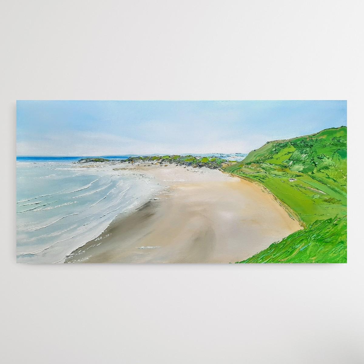 Perfekter Tag in Rhossili Bay, Gemälde von Wales, walisische Küstenkunst, strukturierte Kunst (Zeitgenössisch), Painting, von Georgie Dowling