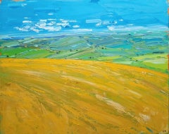 Barley Field View, Georgie Dowling, Original Landscape Painting, Cotswold Art