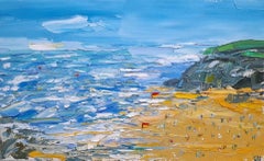 Bude Beach IIII, Original Coastal Beach Painting, Textured landscape Art