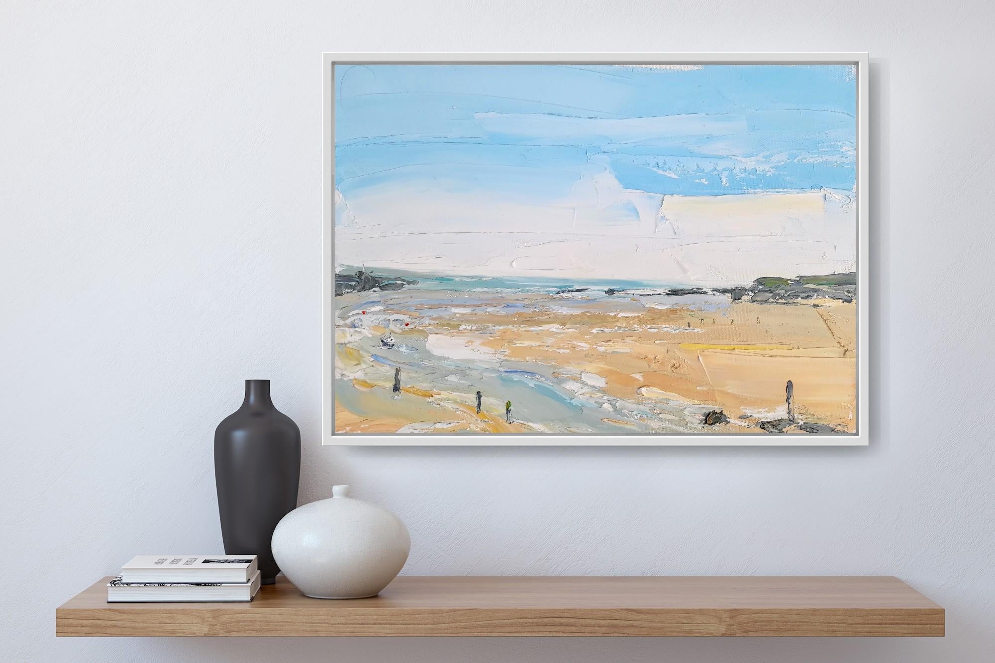 Bude in October - Gray Abstract Painting by Georgie Dowling
