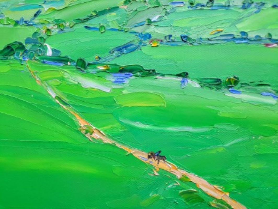 Voiture de Cotsowold, Foxcote, peinture originale, paysage, campagne, abordable  - Vert Landscape Painting par Georgie Dowling
