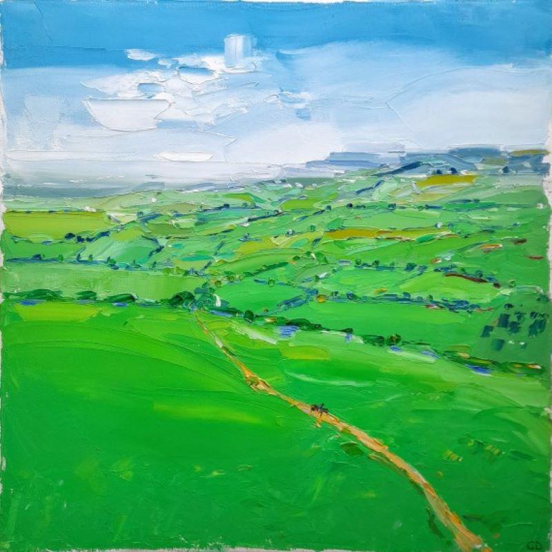 Landscape Painting Georgie Dowling - Voiture de Cotsowold, Foxcote, peinture originale, paysage, campagne, abordable 