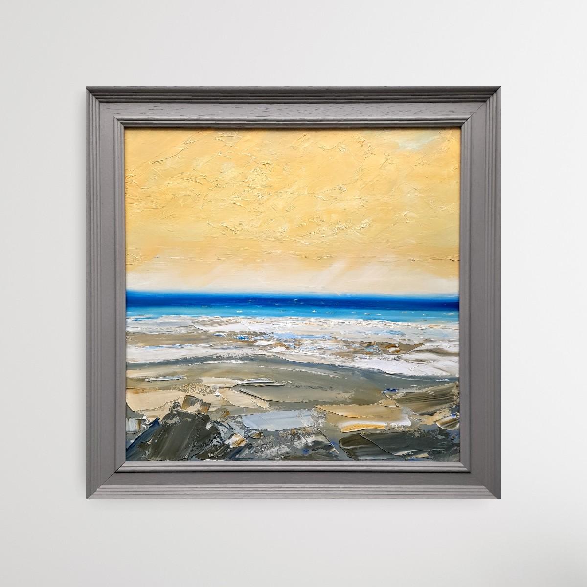 Eventide, warmes Meereslandschaftskunstwerk, zeitgenössisches gerahmtes Ölgemälde, Strandkunst (Impressionismus), Painting, von Georgie Dowling