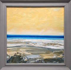 Eventide, Warm Seascape Artwork, Contemporary Framed Oil Painting, Beach Art