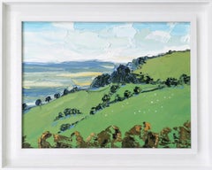 Tarde de febrero, colina de Cleeve, Pintura original de paisaje, Óleo sobre tabla