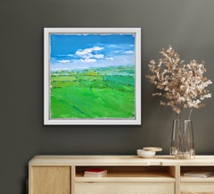 Campos cerca de Foxcote, Pintura original de paisaje de Cotswold Arte paisajístico con textura