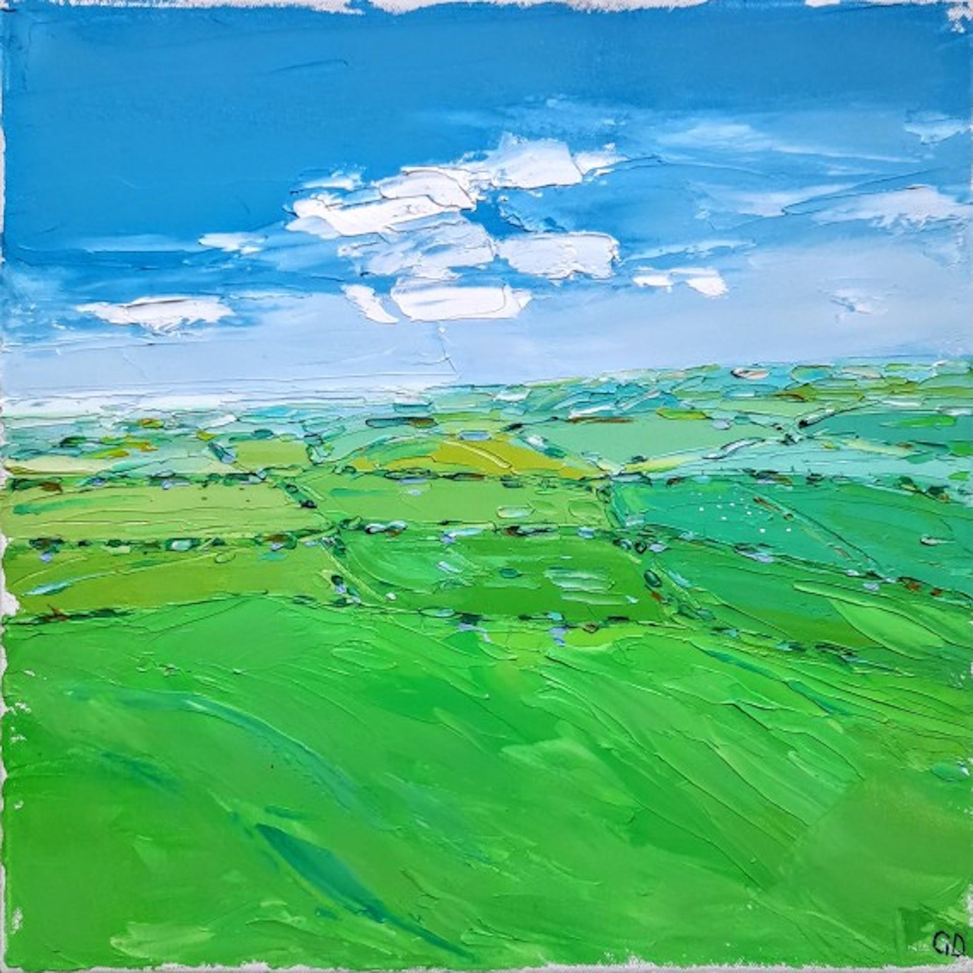 Georgie Dowling Still-Life Painting - Fields near Foxcote, Original Cotswold Landscape Painting Textured Landscape Art