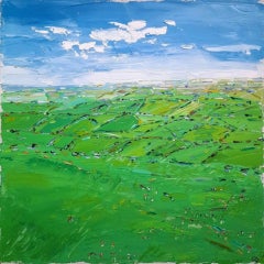 Georgie Dowling, Patchwork Fields with Wildflower, Impressionist Landscape Art