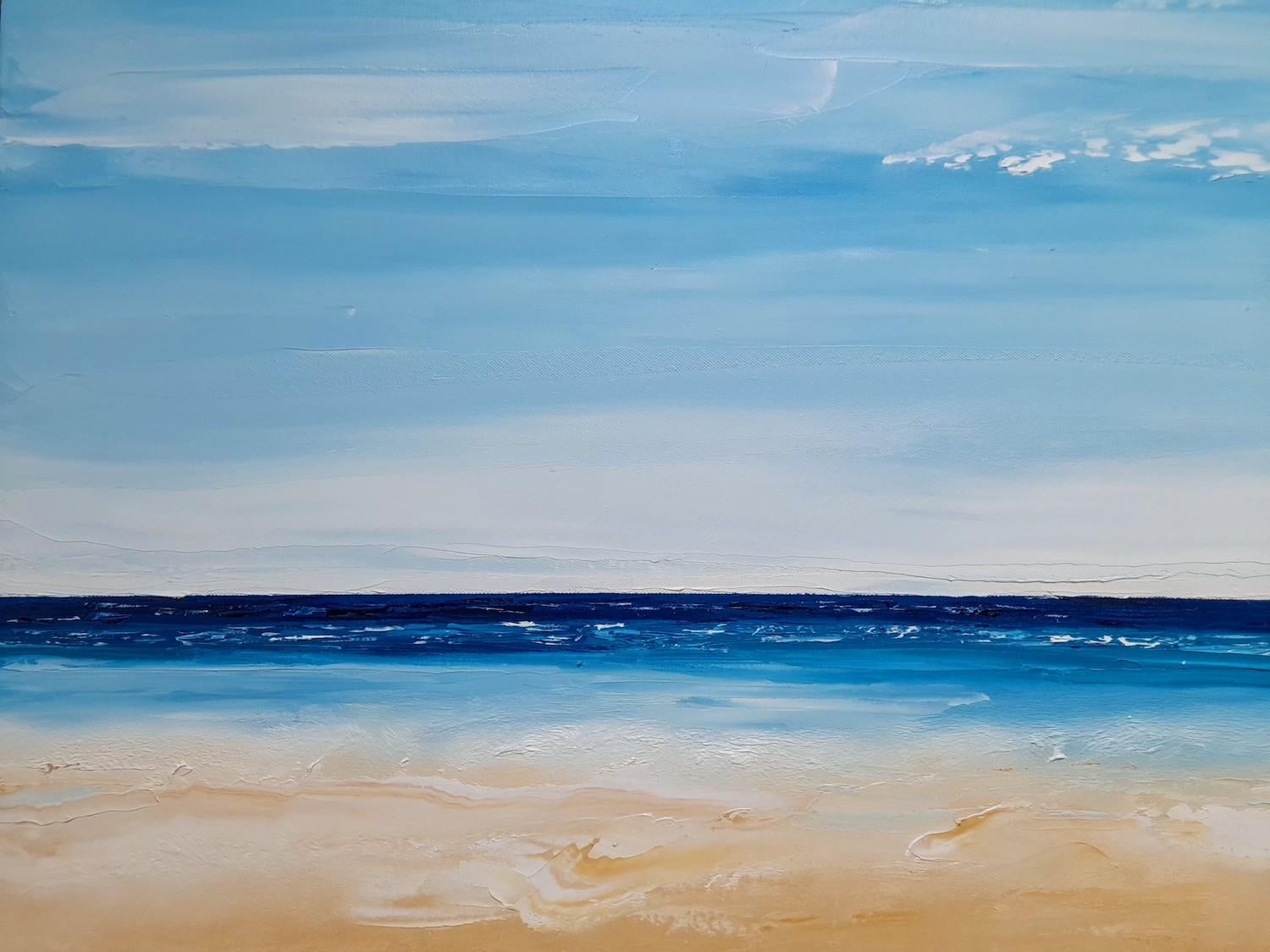 Georgie Dowling, Serenidad en la playa de Summerleaze, Pintura original del mar en venta 4