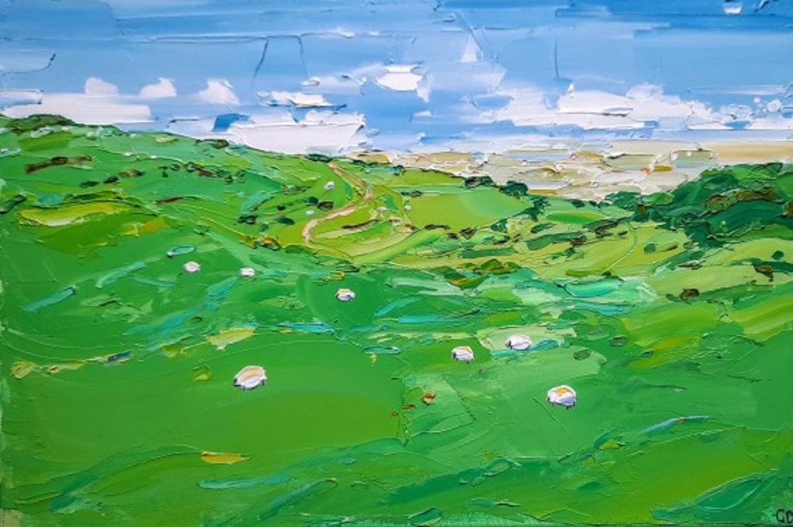Georgie Dowling, Sheep Making Their Way, Original abstract painting. For Sale 2