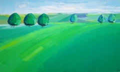 Georgie Dowling, Six Spring Trees, Original Countryside Landscape Painting, 