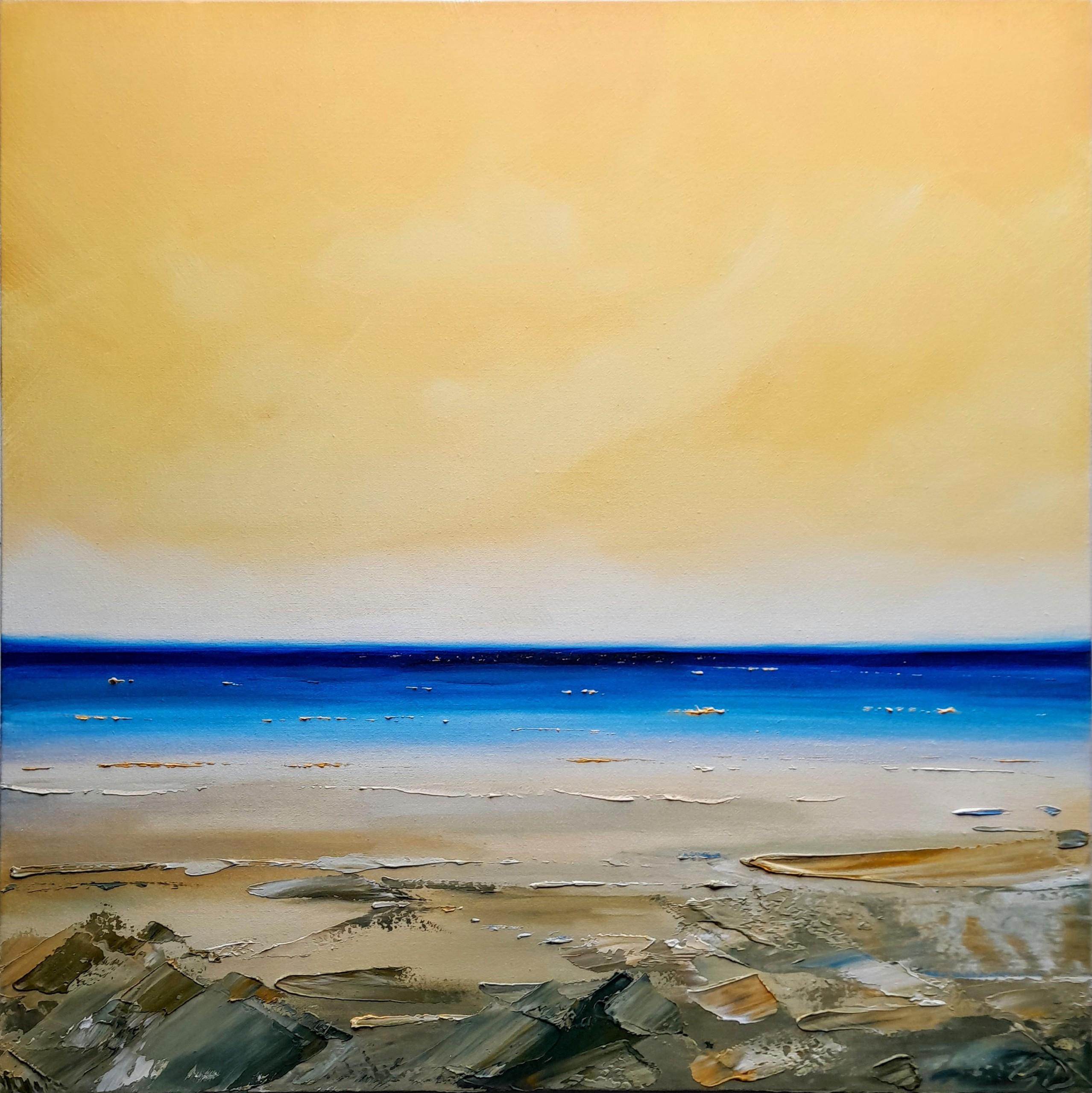 Georgie Dowling Abstract Painting - Gloaming Coast, seascape art, beech art, original art, affordable art