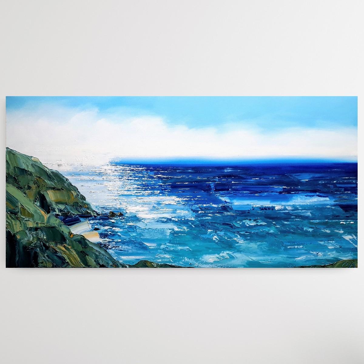 Luminous Seas, Original Seascape Painting, Coastal Art of Cornwall, Blue Art 1