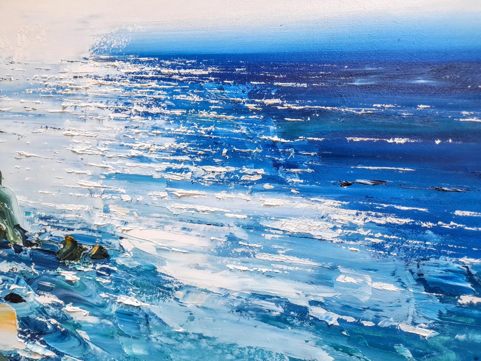 Luminous Seas, Original Seascape Painting, Coastal Art of Cornwall, Blue Art 4