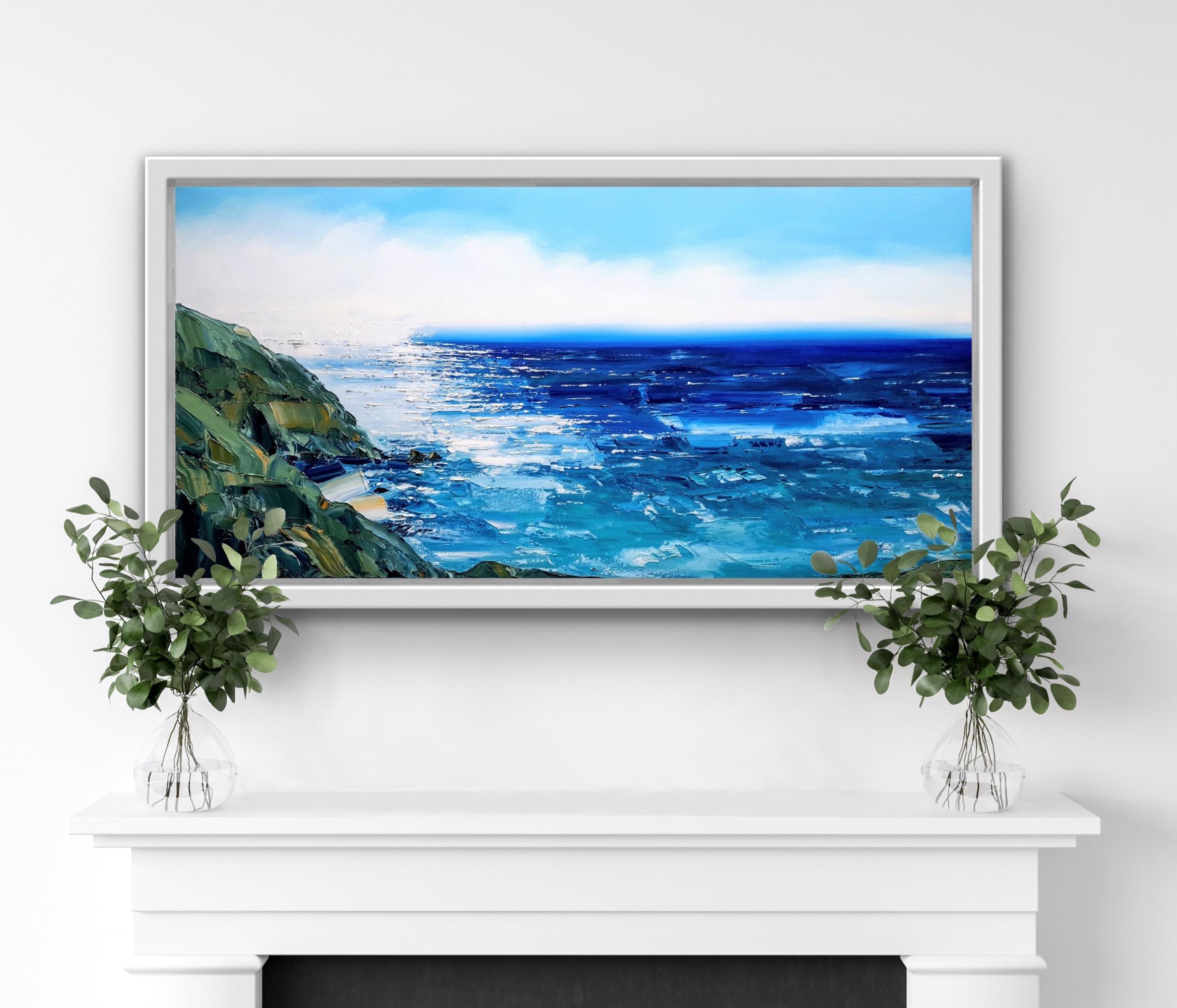 Luminous Seas, Original Seascape Painting, Coastal Art of Cornwall, Blue Art 7