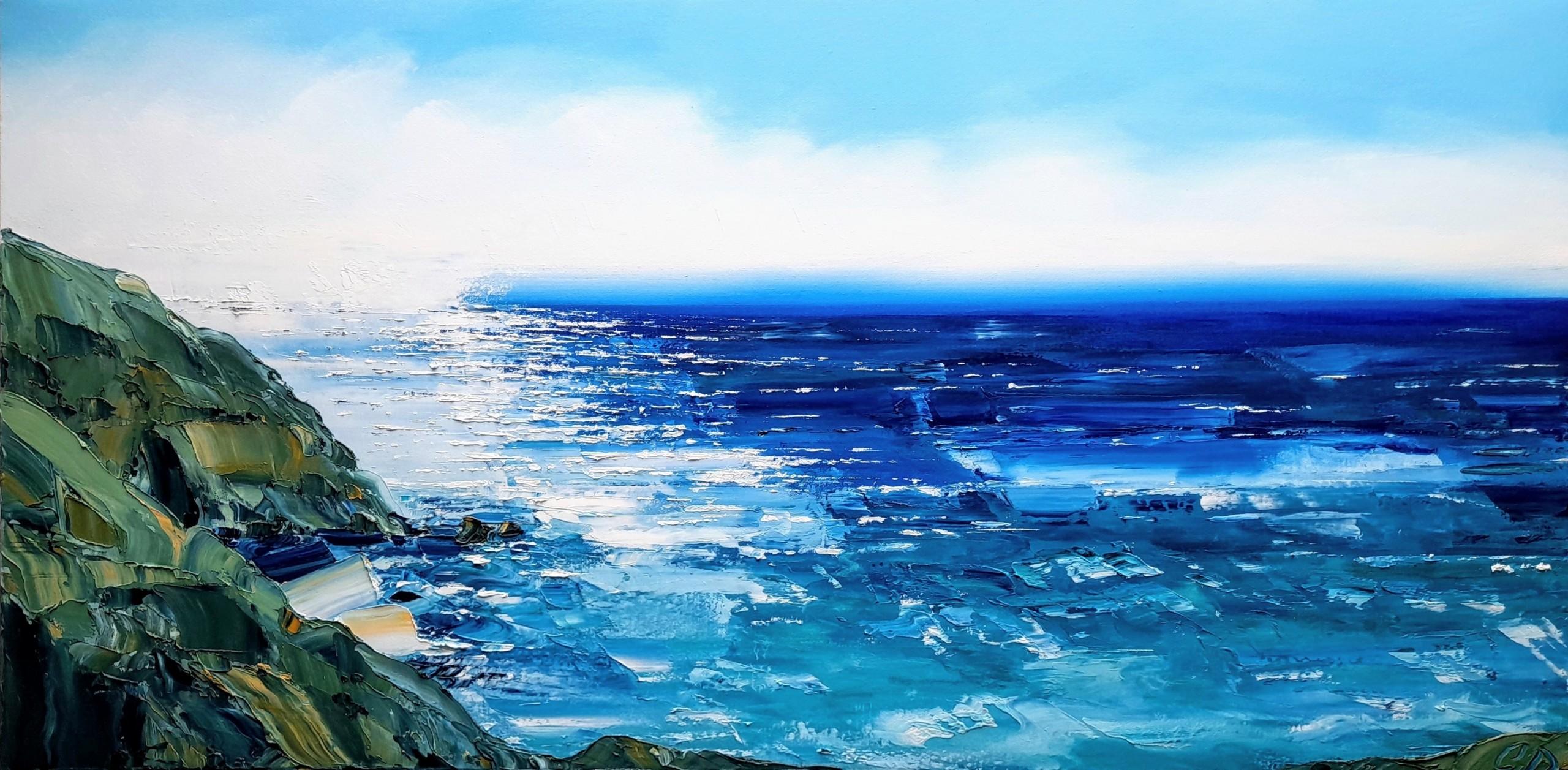 Georgie Dowling Landscape Painting - Luminous Seas, Original Seascape Painting, Coastal Art of Cornwall, Blue Art