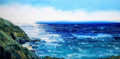 Luminous Seas, peinture originale de paysage marin, Art côtier des Cornouailles, Art bleu