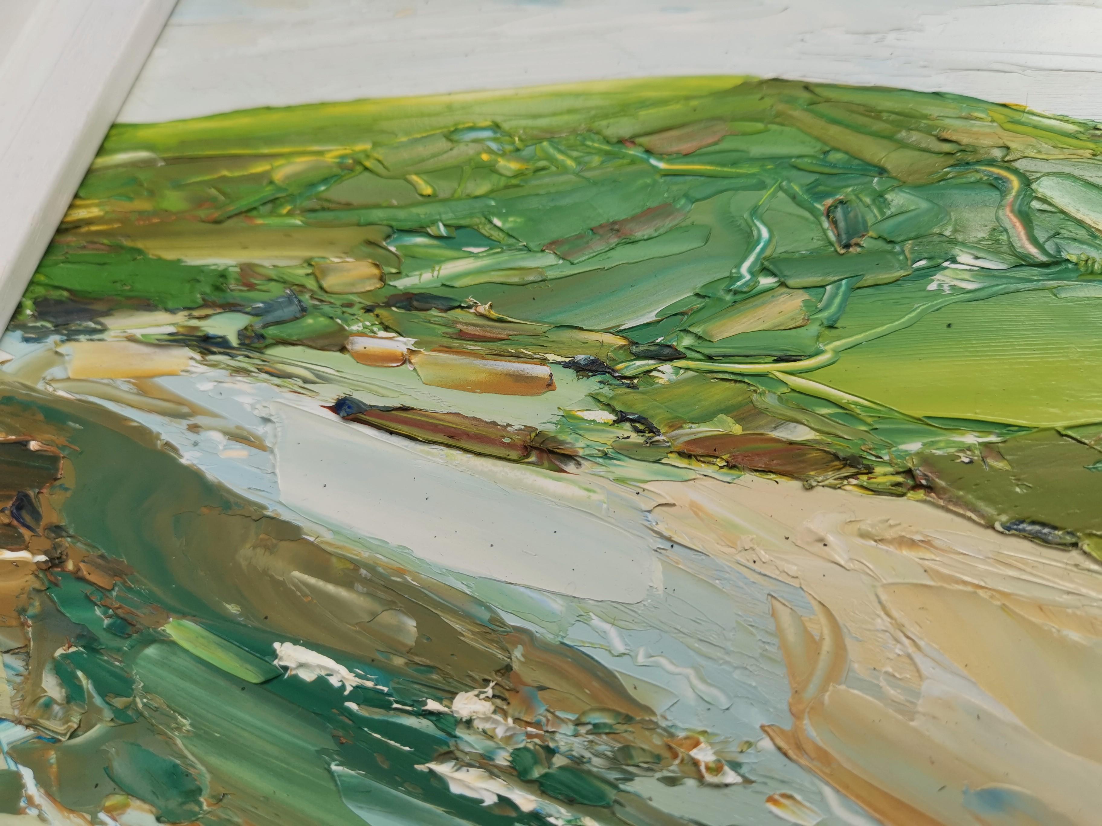 Sopra l'estuario, Gwbert, Pittura originale di paesaggio, Olio su tavola - Painting di Georgie Dowling
