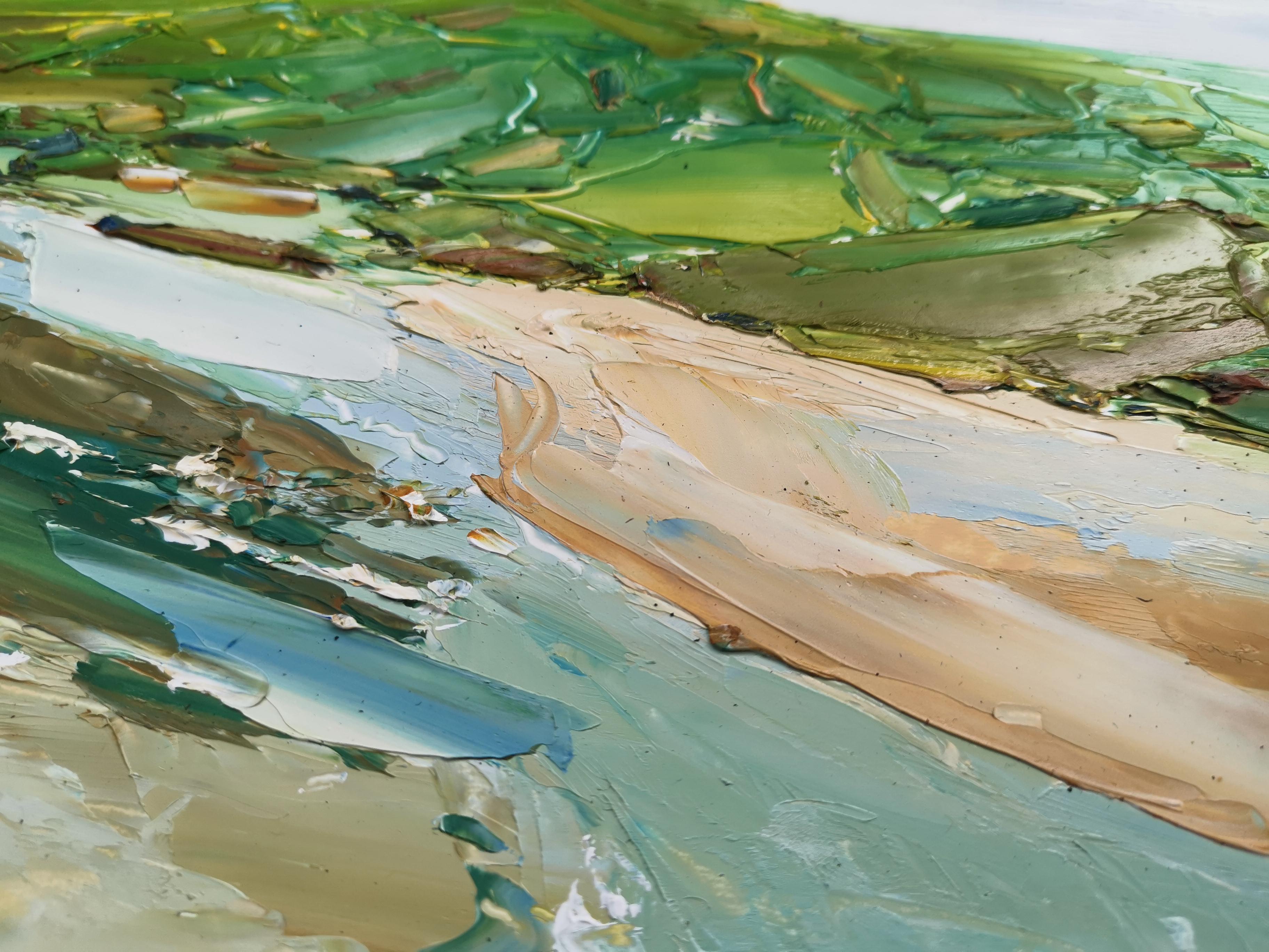 Sopra l'estuario, Gwbert, Pittura originale di paesaggio, Olio su tavola in vendita 1