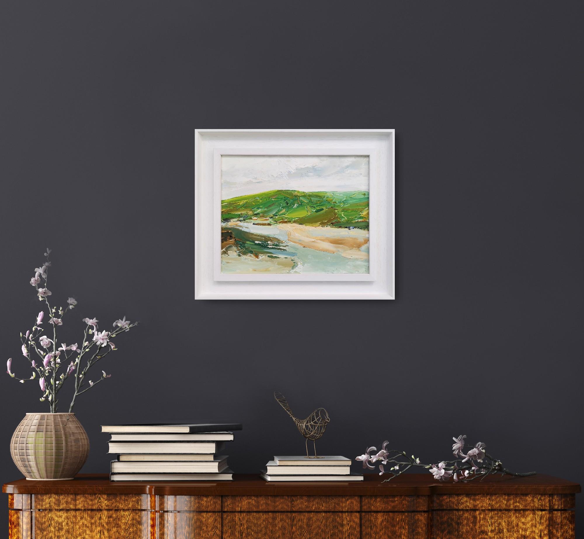 Sopra l'estuario, Gwbert, Pittura originale di paesaggio, Olio su tavola in vendita 3