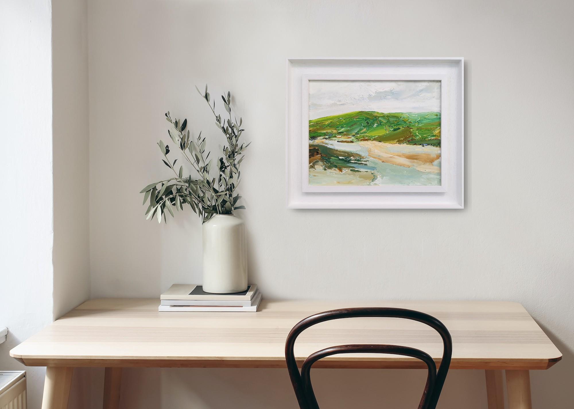 Sopra l'estuario, Gwbert, Pittura originale di paesaggio, Olio su tavola in vendita 4
