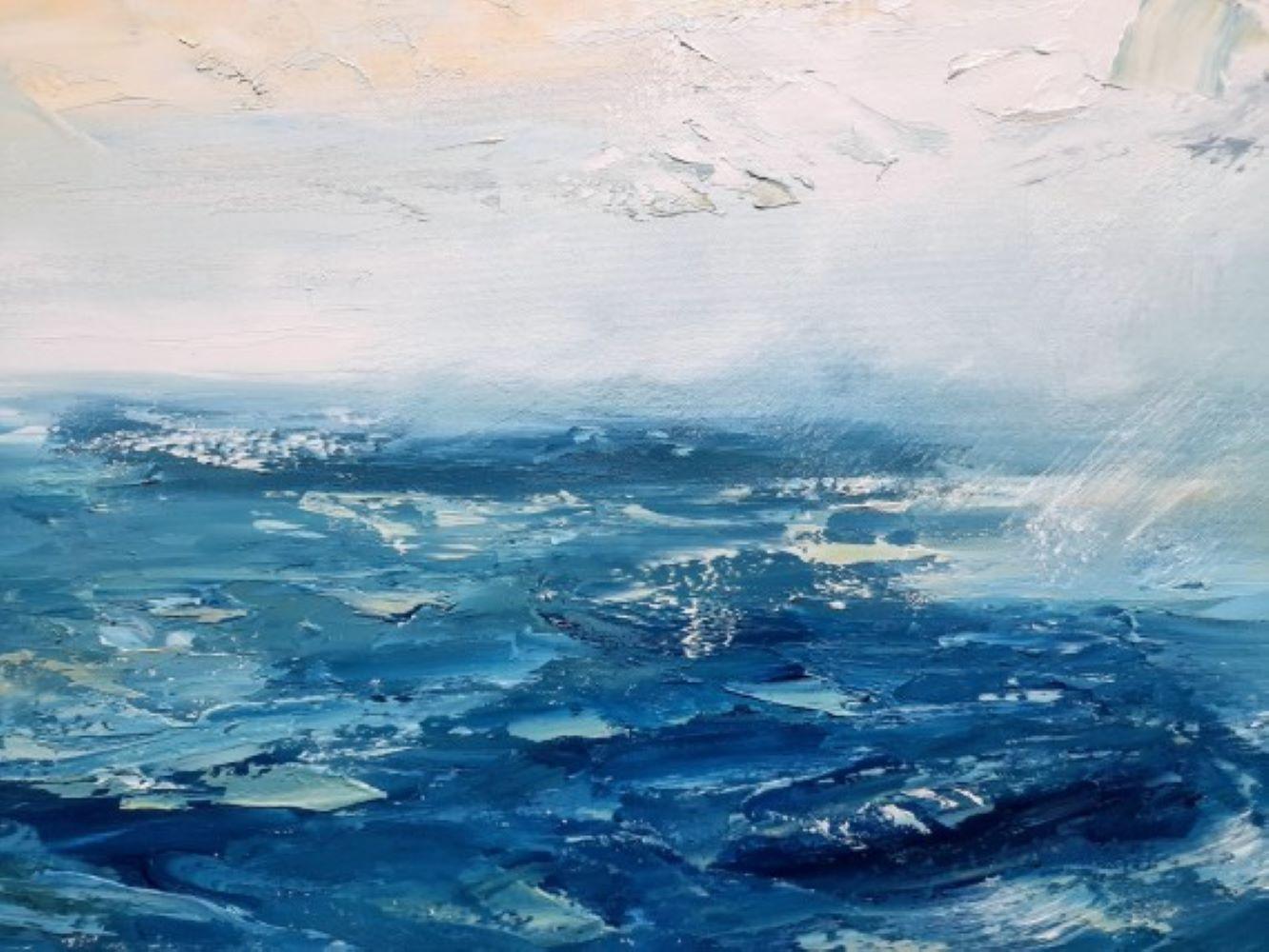 Tempête qui passe, peinture originale de paysage marin et de terre cuite  - Impressionnisme Painting par Georgie Dowling