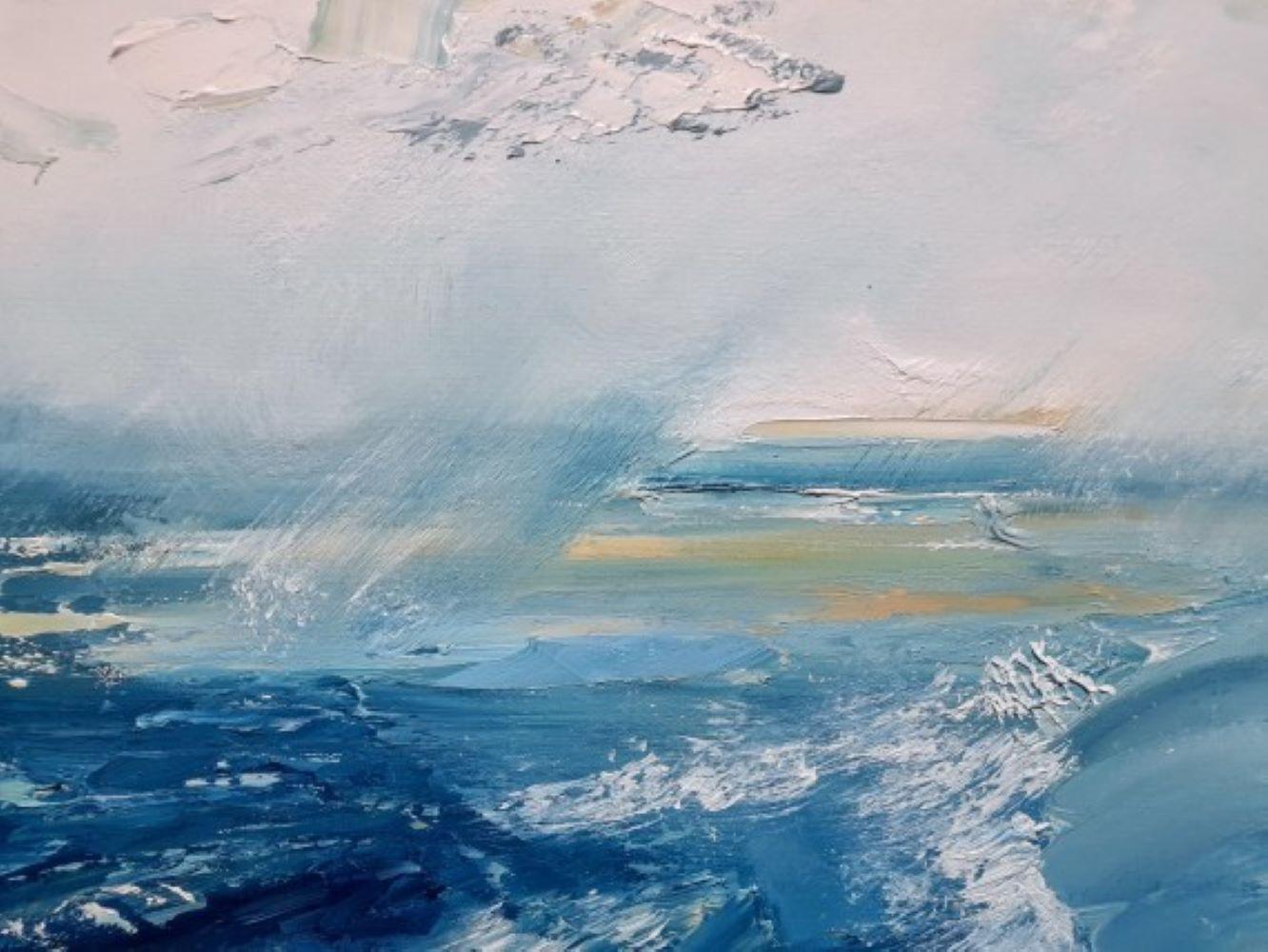 Passing Storm, Original seascape and landsacpe painting  - Gray Landscape Painting by Georgie Dowling