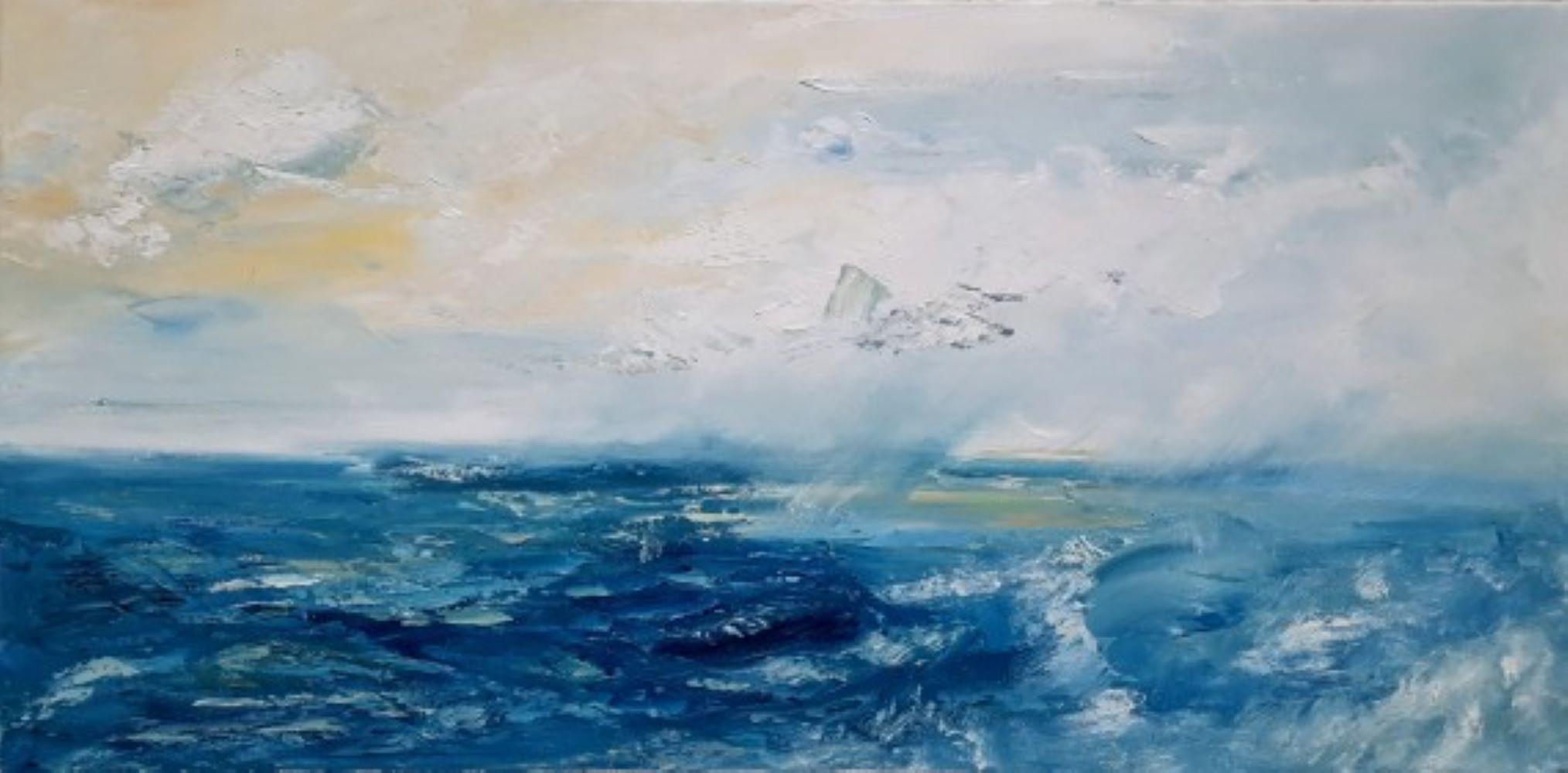 Landscape Painting Georgie Dowling - Tempête qui passe, peinture originale de paysage marin et de terre cuite 