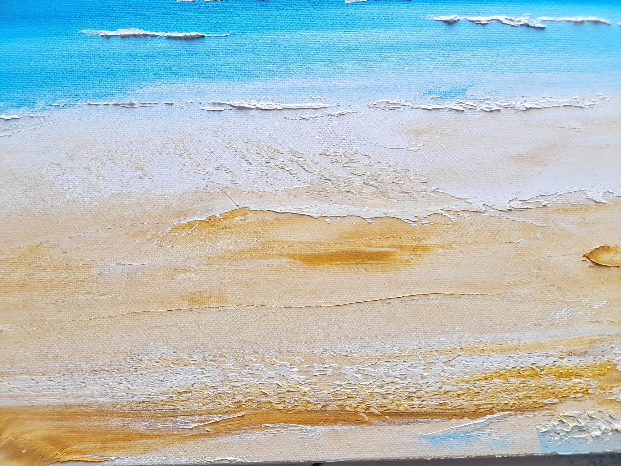 Refreshing Days at the Beach, seascape art, original art, affordable art - Blue Landscape Painting by Georgie Dowling