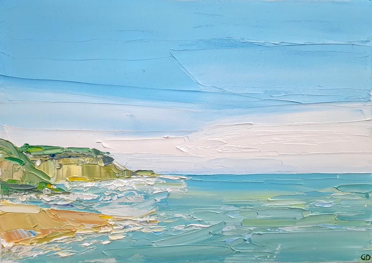 Rock-A-Nore beach, Hastings - Blue Landscape Painting by Georgie Dowling