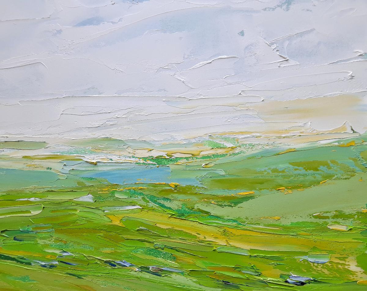 South Downs Greens  - Abstract Impressionist Painting by Georgie Dowling